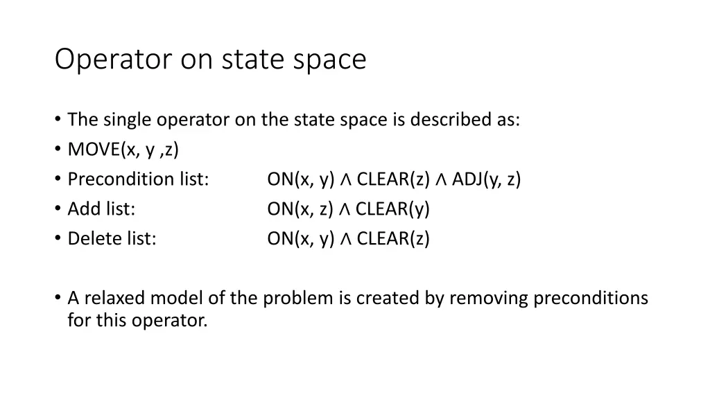 operator on state space 1