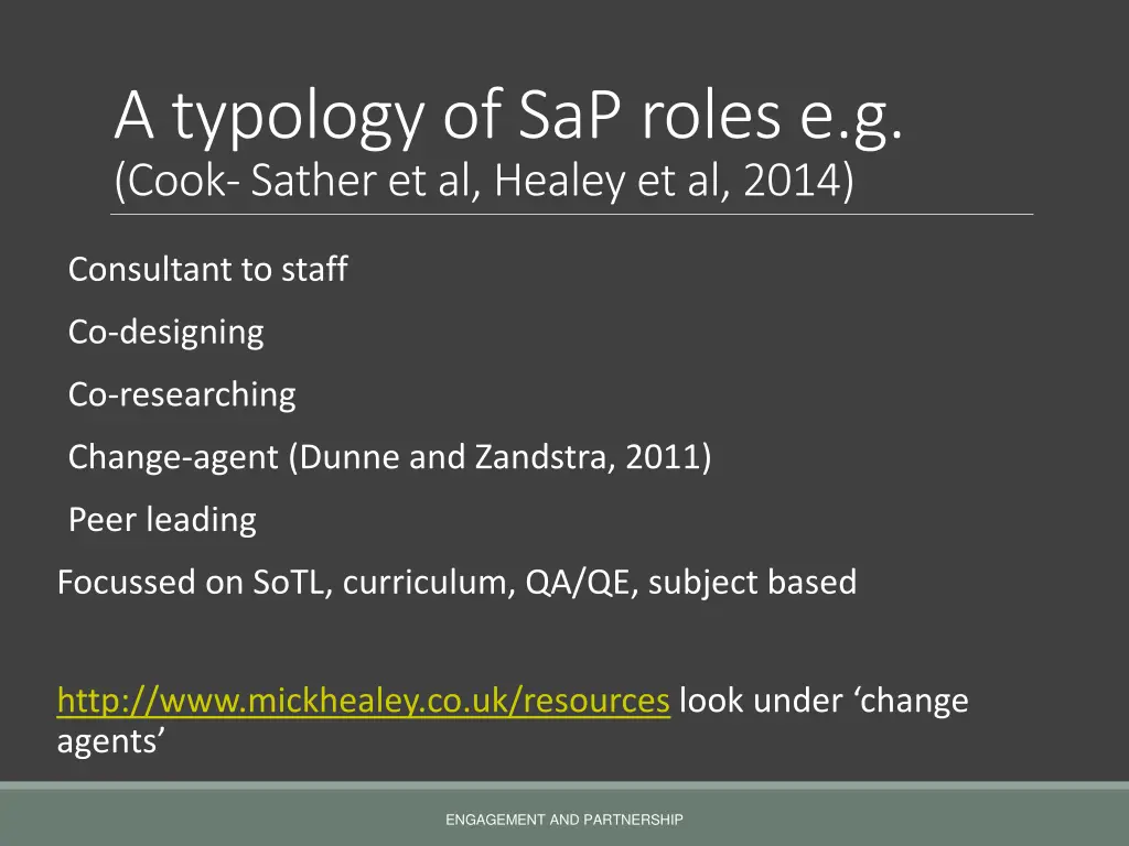 a typology of sap roles e g cook sather