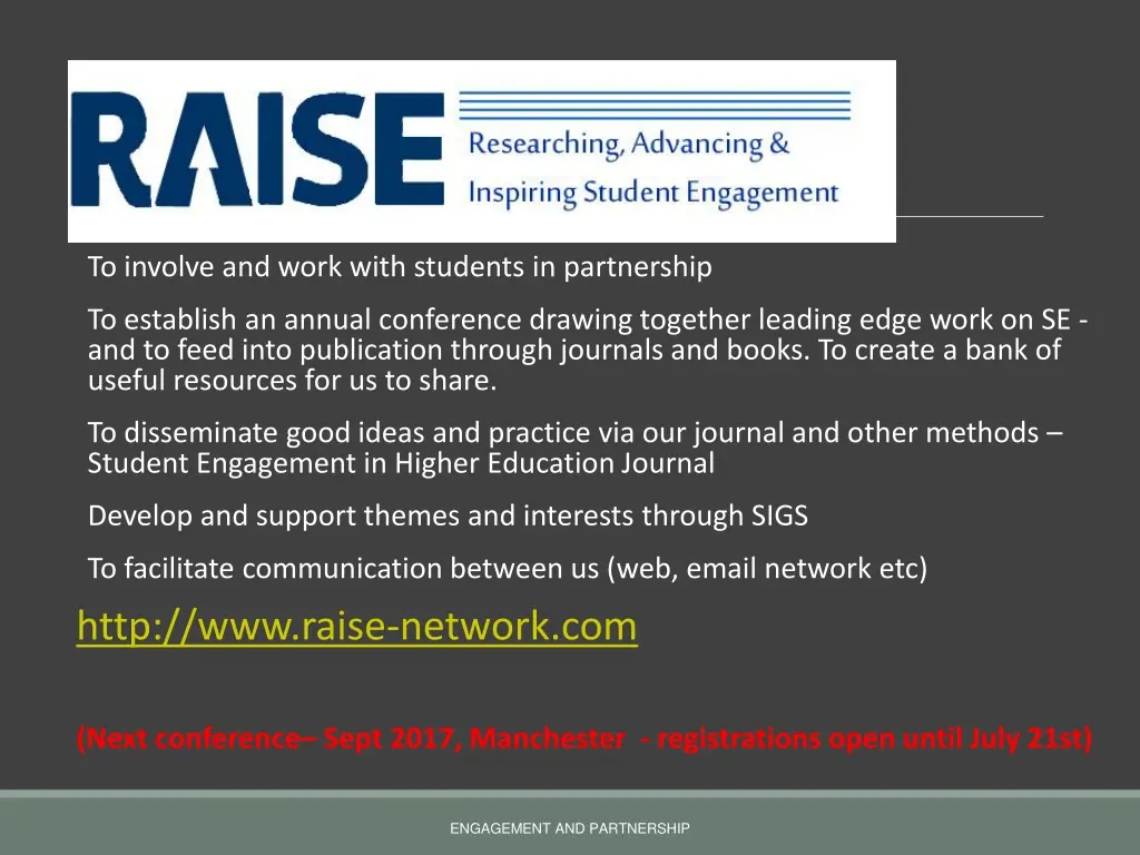 to involve and work with students in partnership