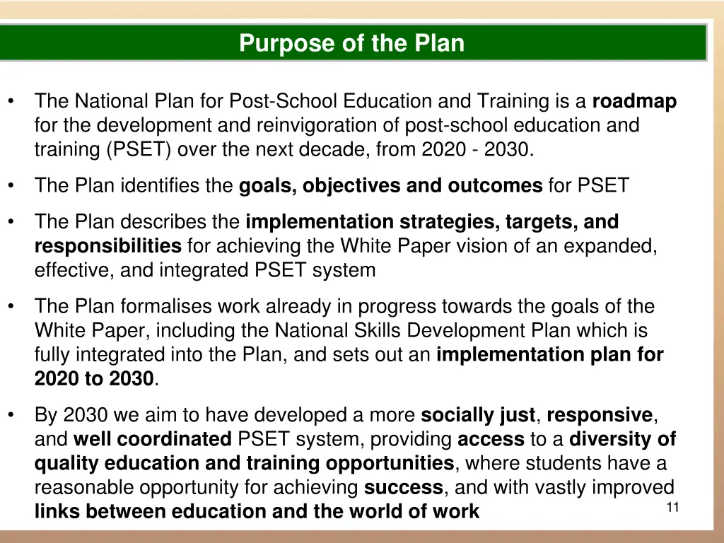 purpose of the plan
