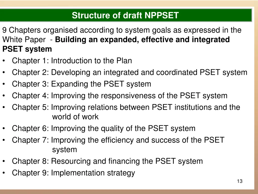 structure of draft nppset