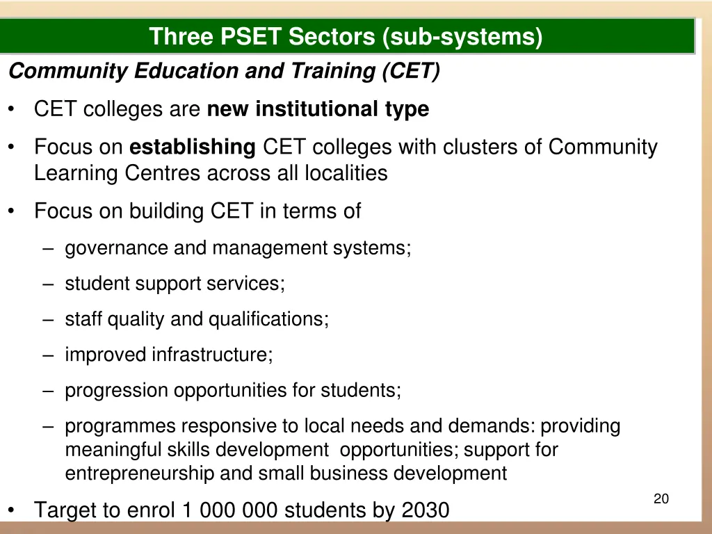three pset sectors sub systems