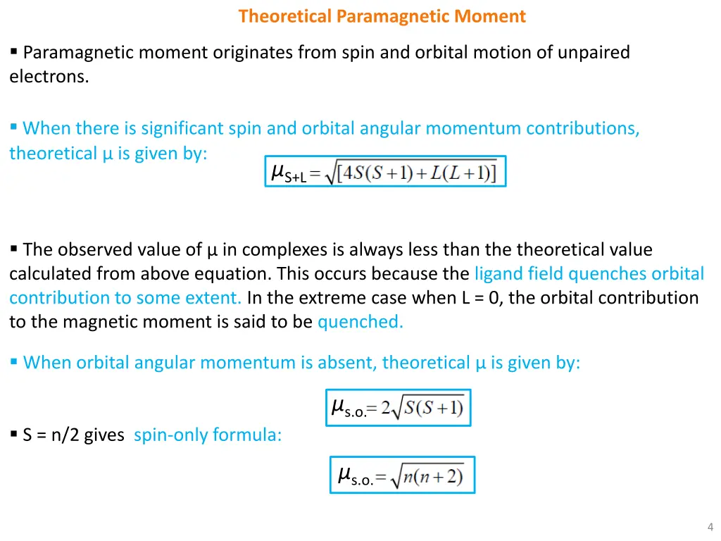 theoretical paramagnetic moment