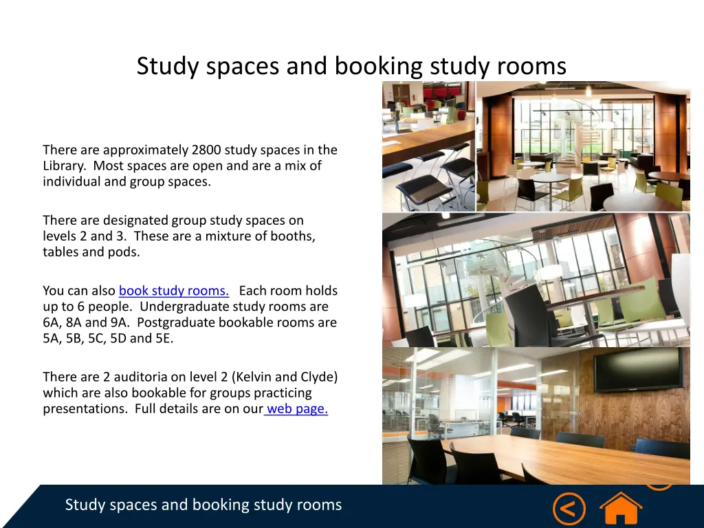 study spaces and booking study rooms