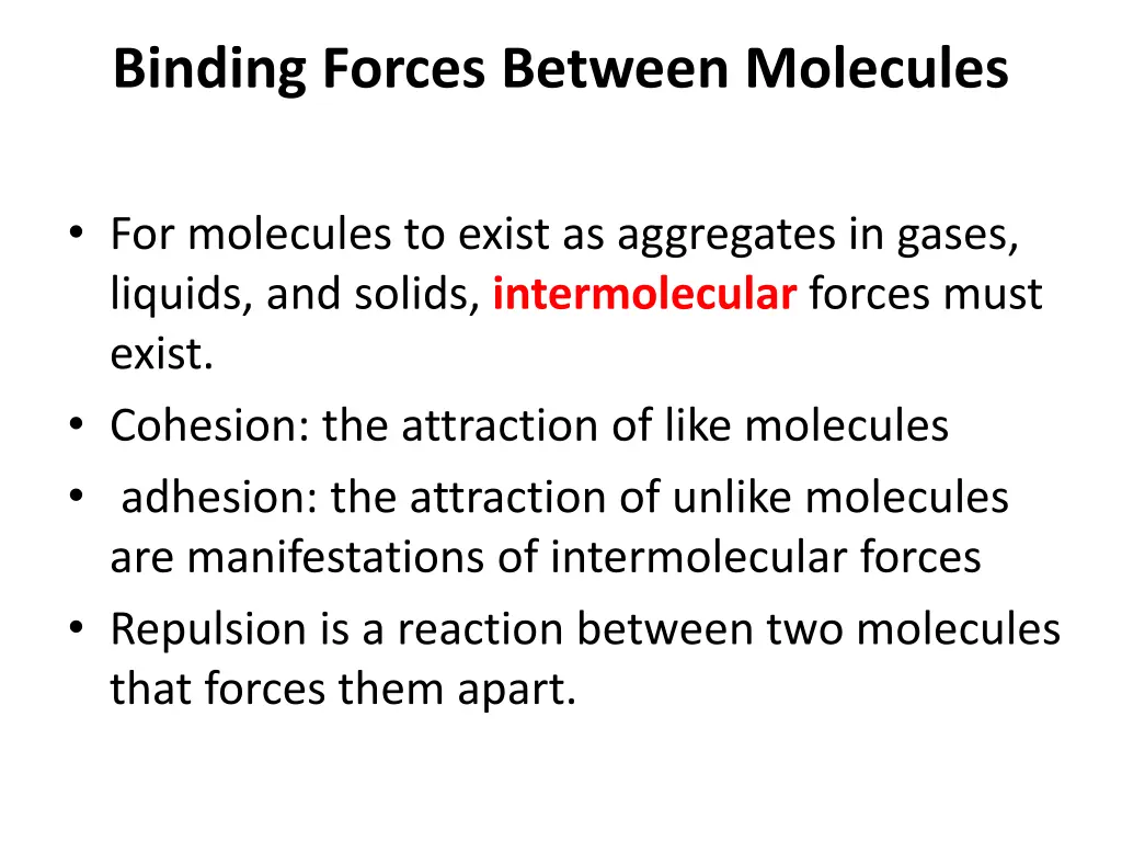 binding forces between molecules