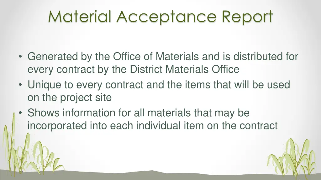 material acceptance report 1