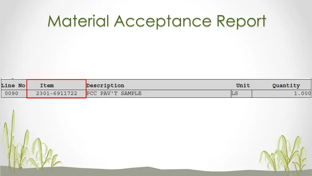 material acceptance report 14
