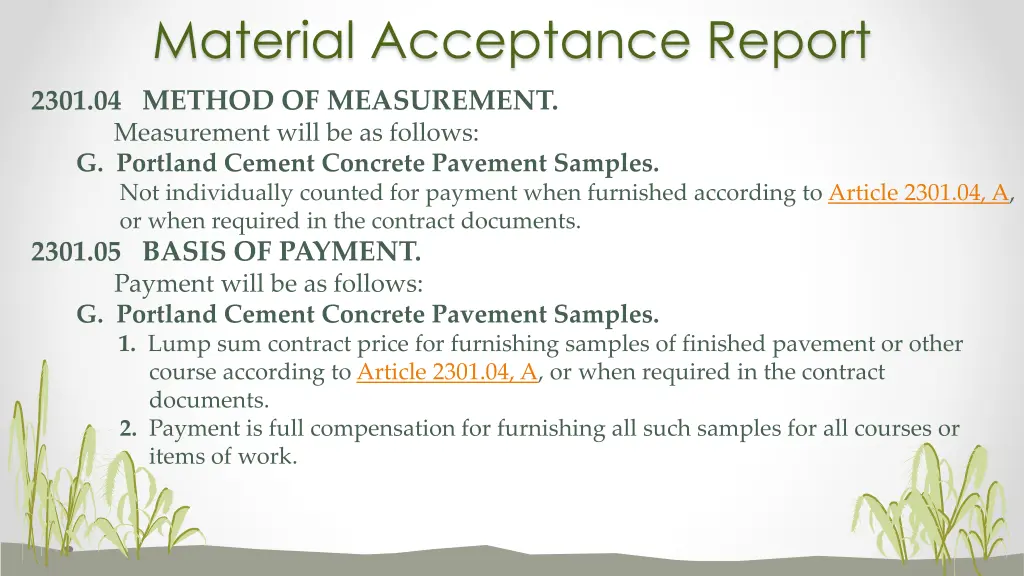 material acceptance report 15