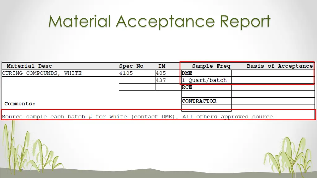 material acceptance report 6