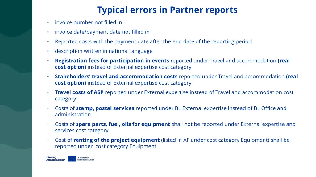 typical errors in partner reports