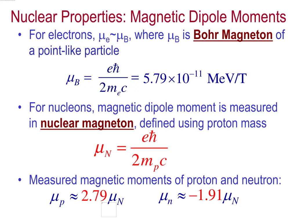 nuclear properties magnetic dipole moments 1