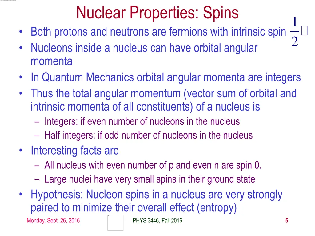 nuclear properties spins
