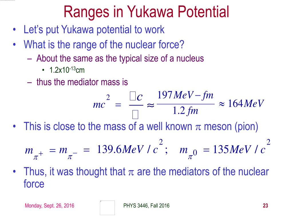 ranges in yukawa potential 1