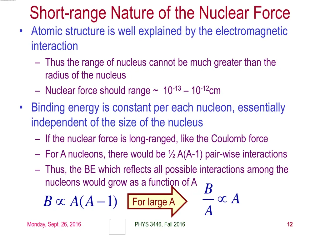 short range nature of the nuclear force
