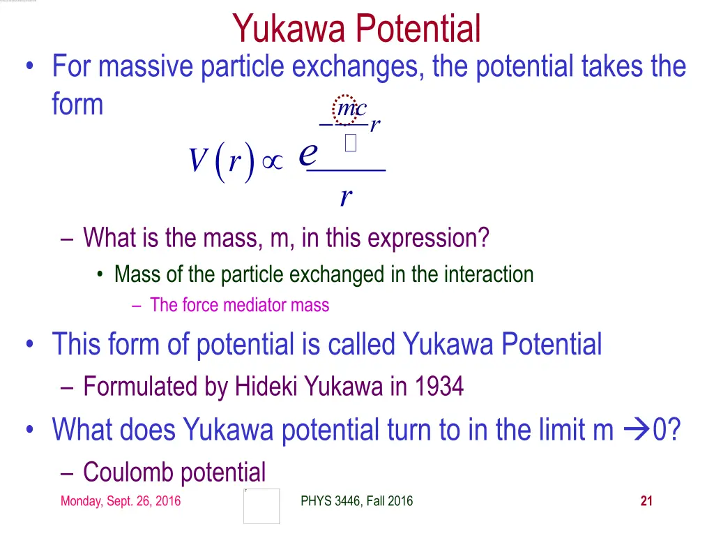 yukawa potential