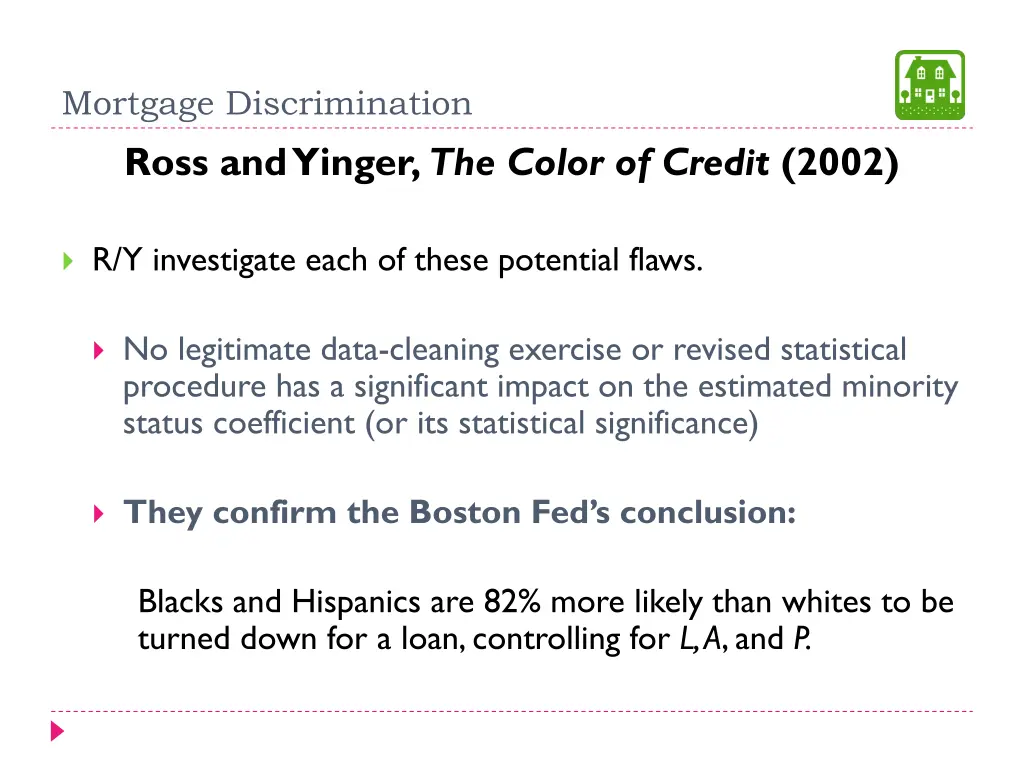 mortgage discrimination ross and yinger the color