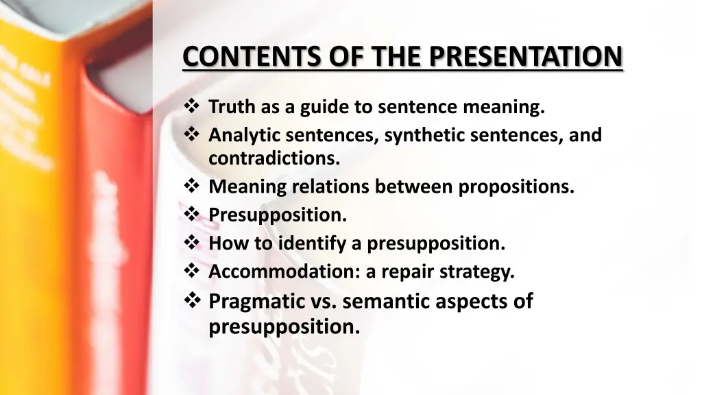 contents of the presentation