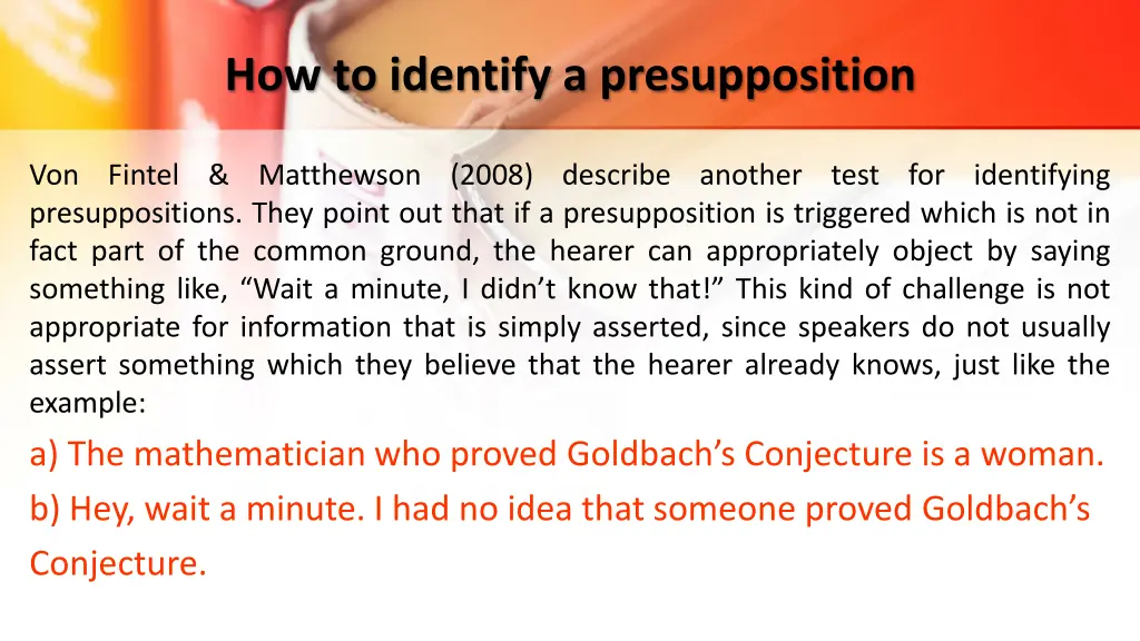 how to identify a presupposition 1