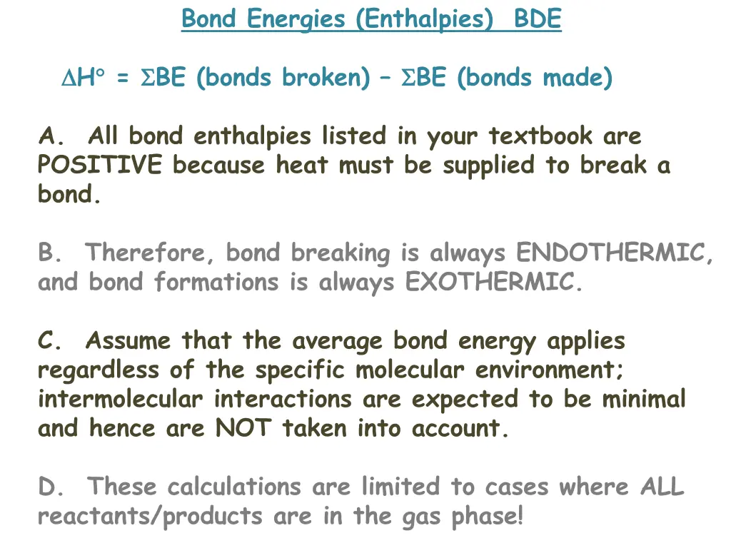bond energies enthalpies bde