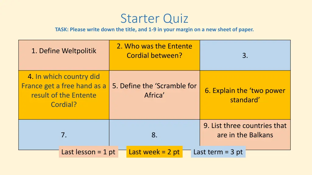 starter quiz