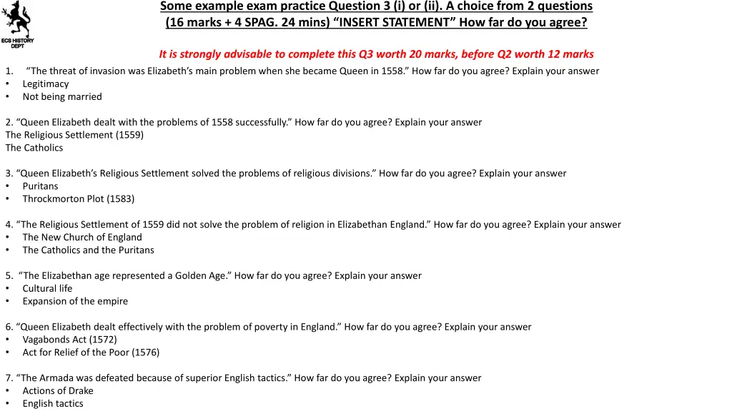 some example exam practice question