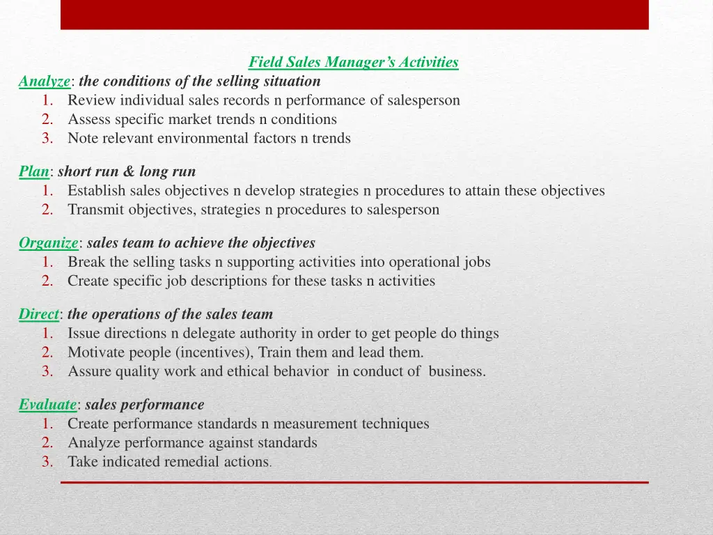 field sales manager s activities