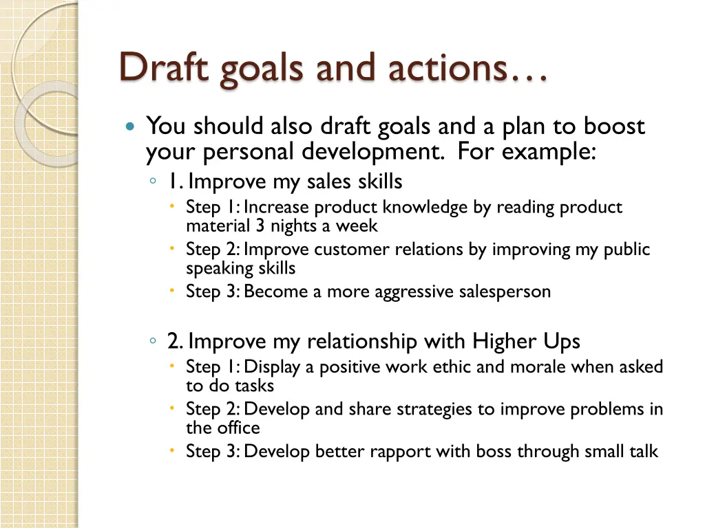 draft goals and actions