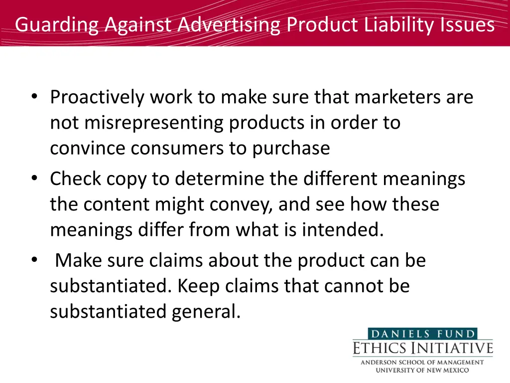 guarding against advertising product liability