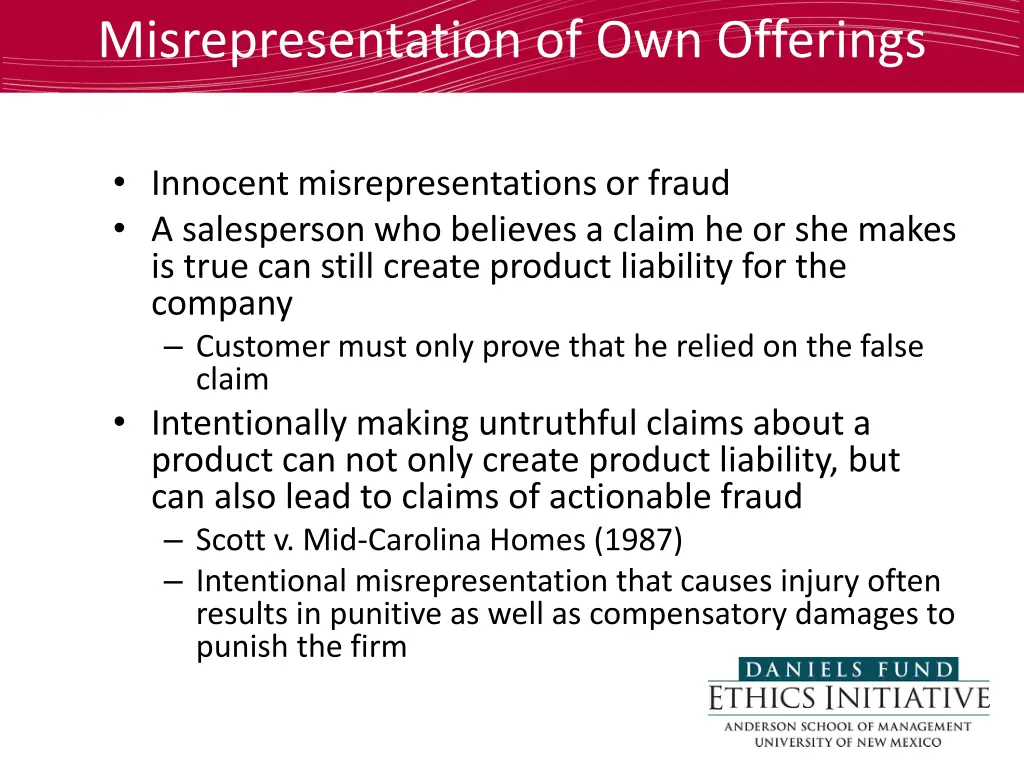 misrepresentation of own offerings