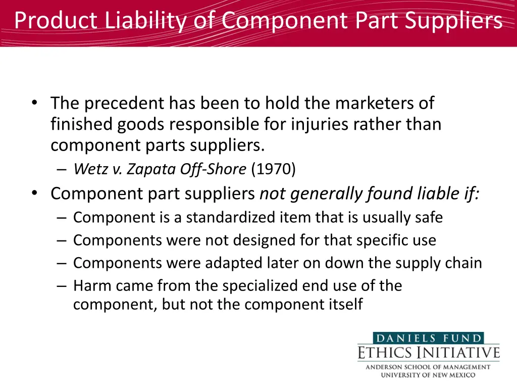 product liability of component part suppliers