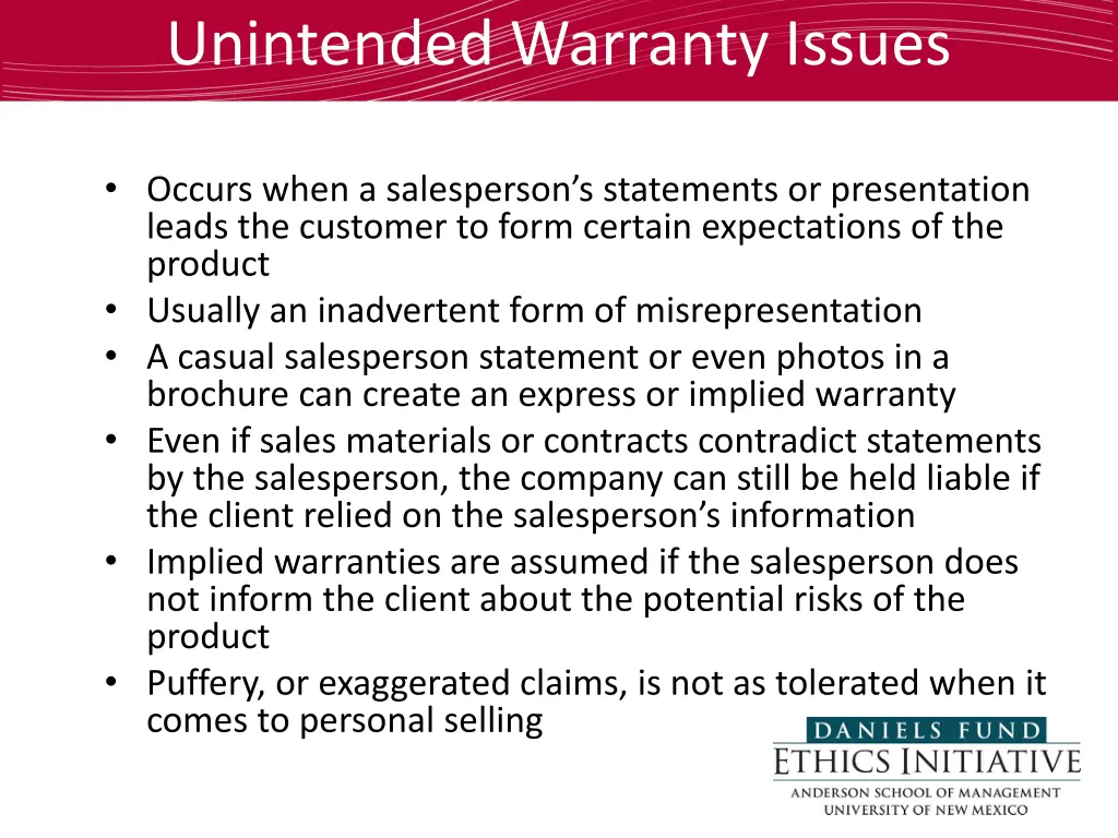 unintended warranty issues