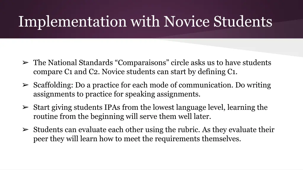 implementation with novice students