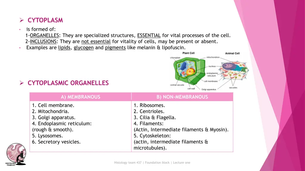 cytoplasm is formed of 1 organelles they
