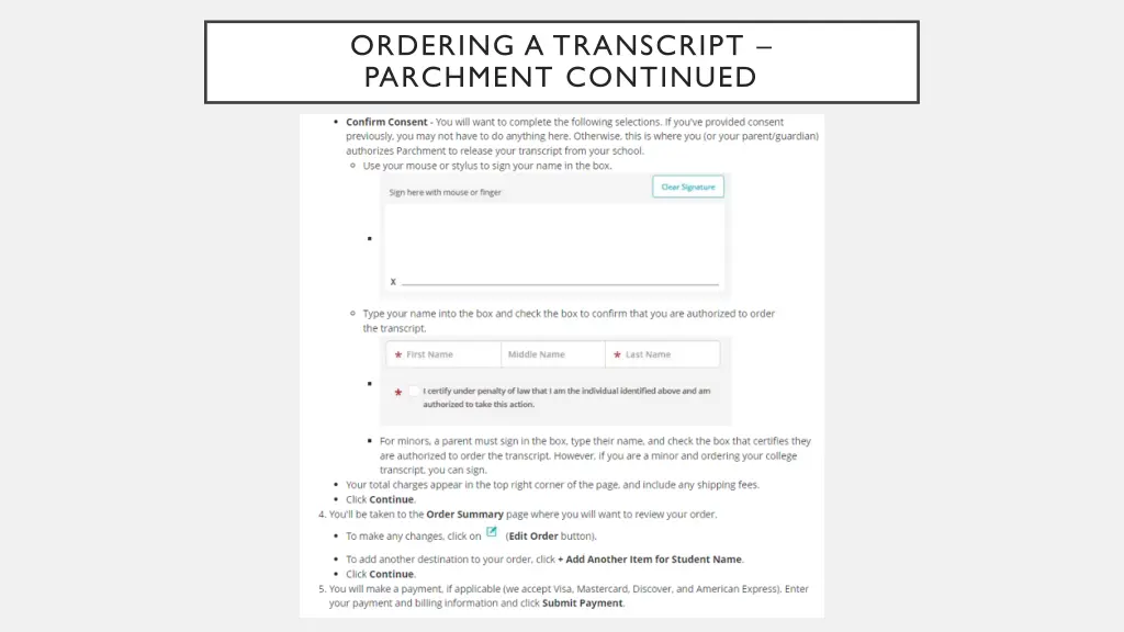 ordering a transcript parchment continued