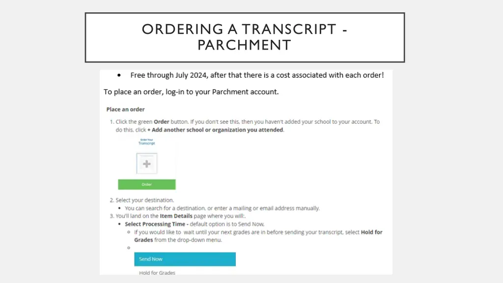 ordering a transcript parchment