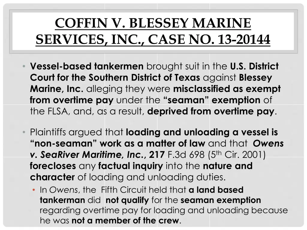 coffin v blessey marine services inc case