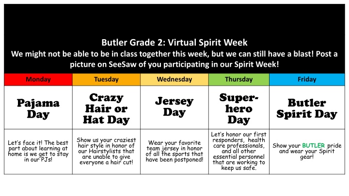 butler grade 2 virtual spirit week