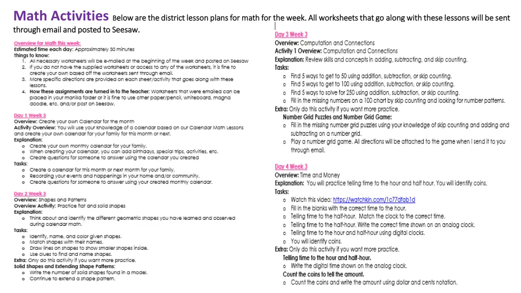 math activities b b elow are the district lesson