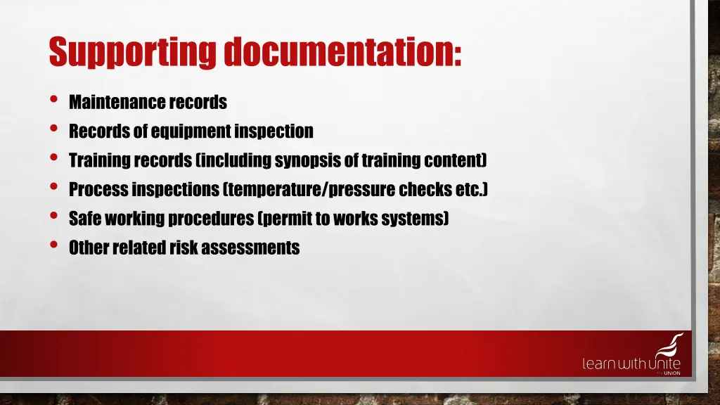 supporting documentation maintenance records