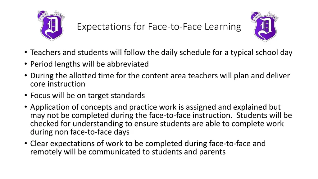 expectations for face to face learning