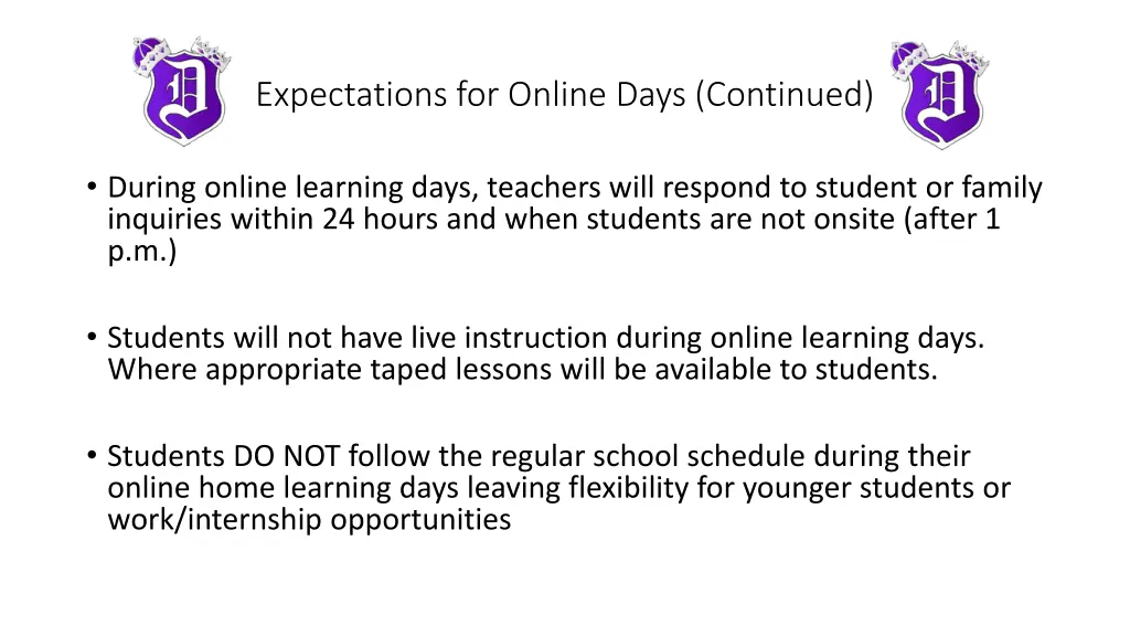 expectations for online days continued