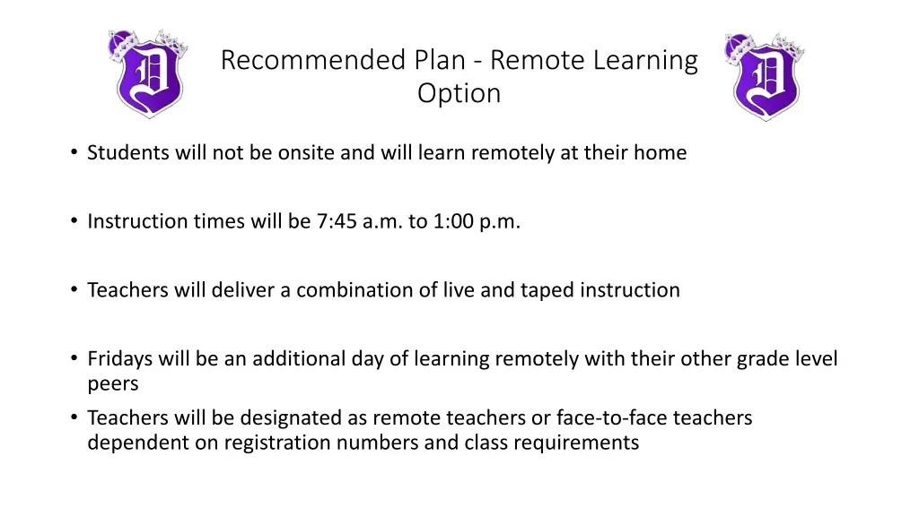 recommended plan remote learning option