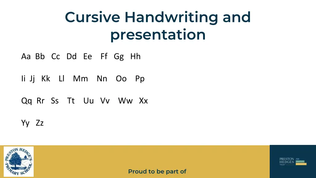 cursive handwriting and presentation