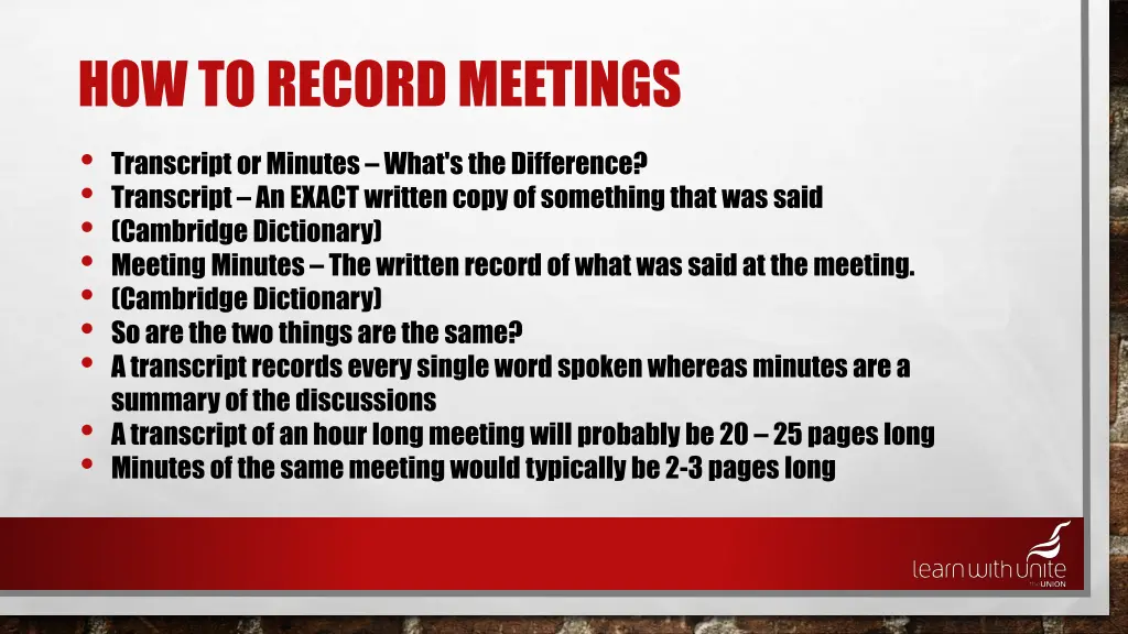 how to record meetings transcript or minutes what