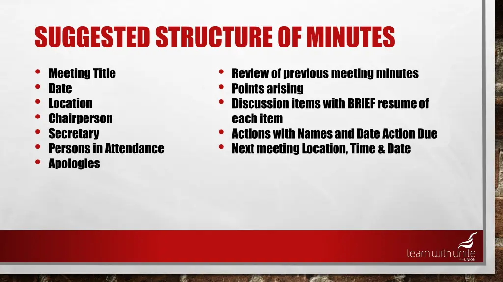 suggested structure of minutes