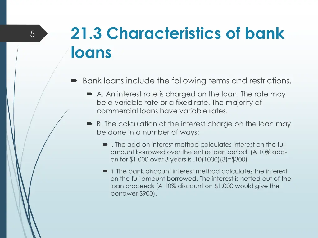 21 3 characteristics of bank loans