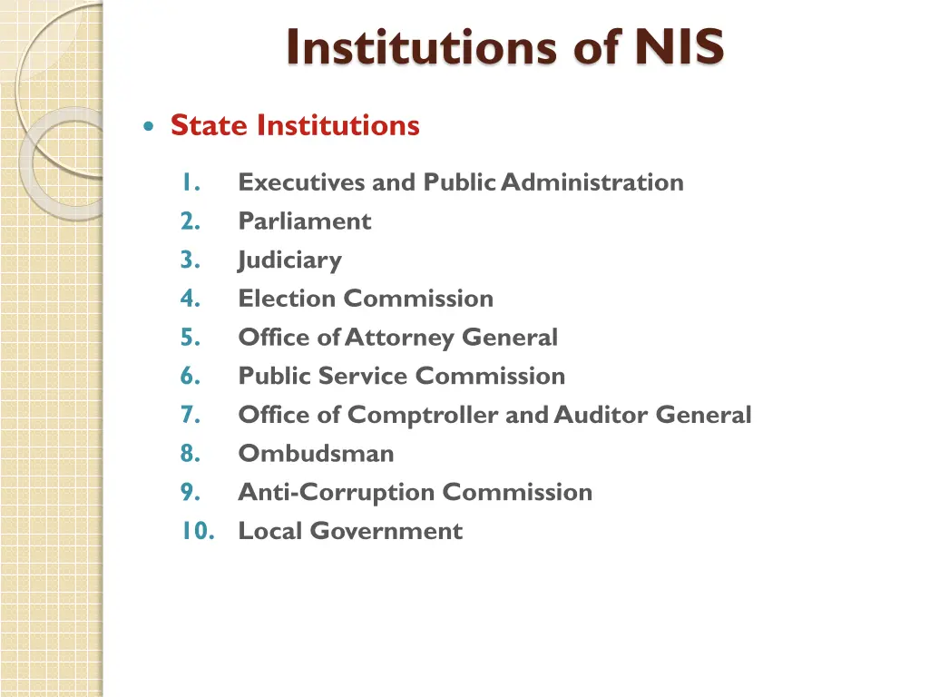 institutions of nis