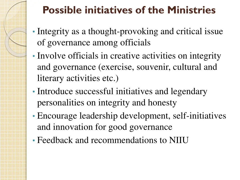 possible initiatives of the ministries