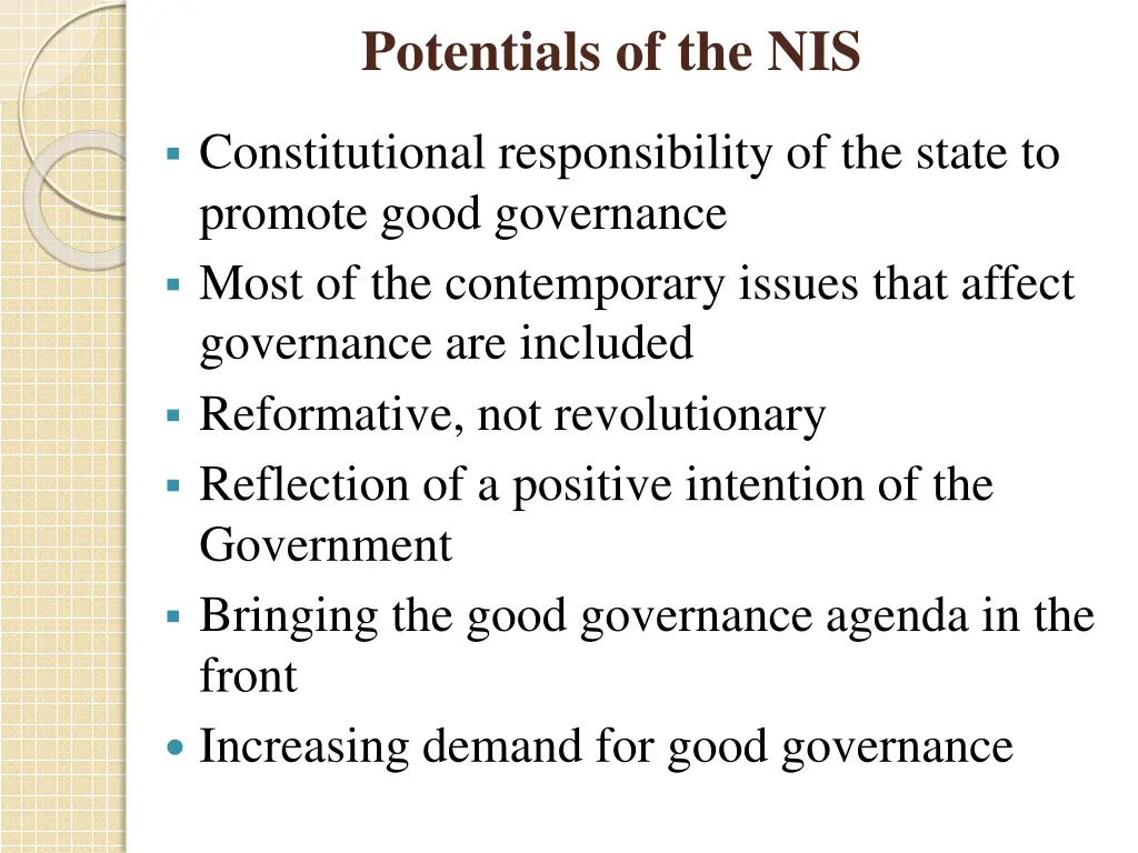 potentials of the nis