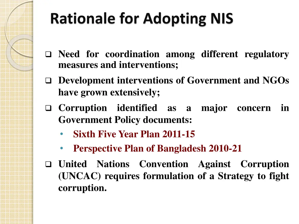 rationale for adopting nis